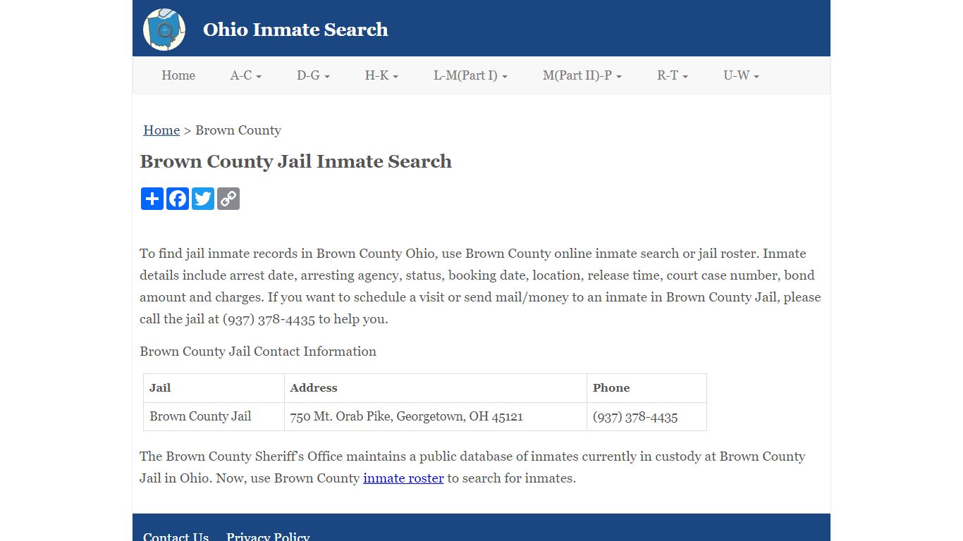 Brown County Jail Inmate Search